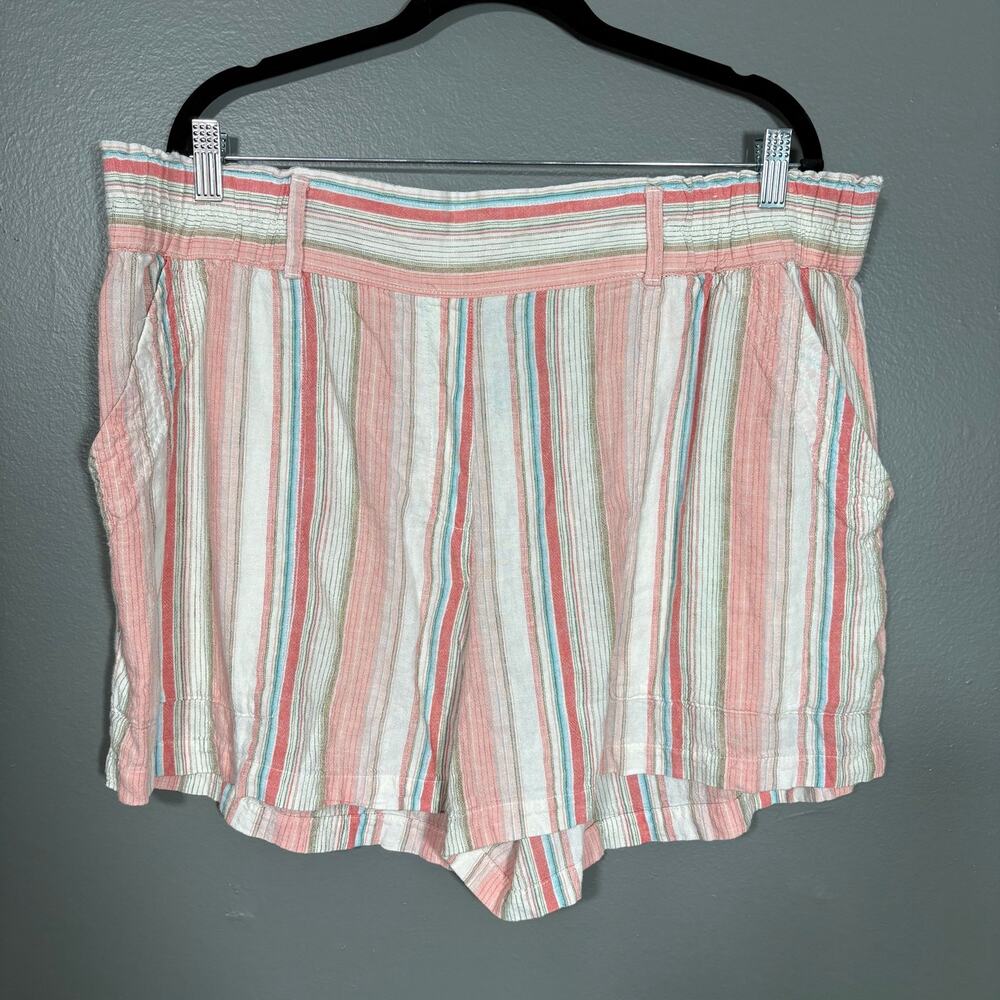 Zac & Rachel Pink & Blue Striped Linen Blend Shorts - XXL - Women's Plus Size